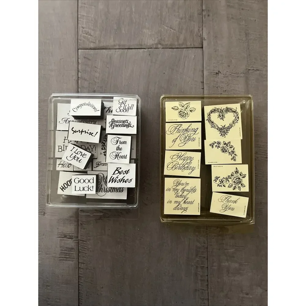 NEW STAMPIN UP 1992 RUBBER STAMP SET ROSES FLOWER GREETINGS SAYINGS 27 PIECES